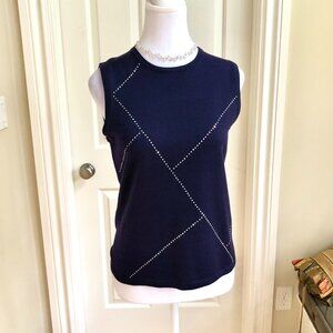 Jones NY Vest Sweater Merino Wool Y2K Rhinestones Navy (S)